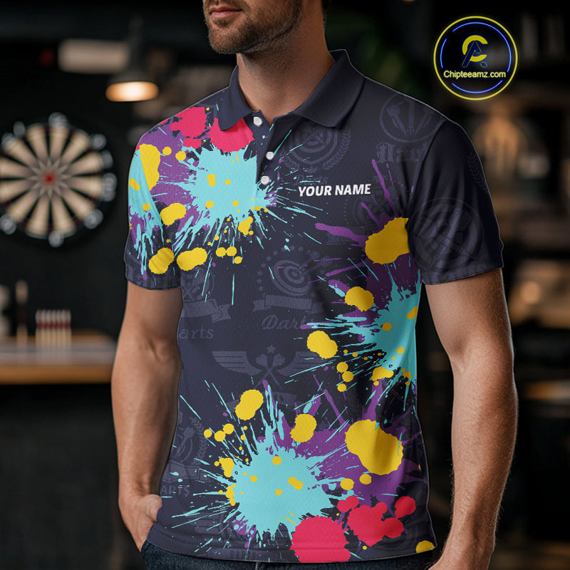 Colorful Paint Custom Dart Shirt With Pocket Option For Men, Darts Jersey TDM4133