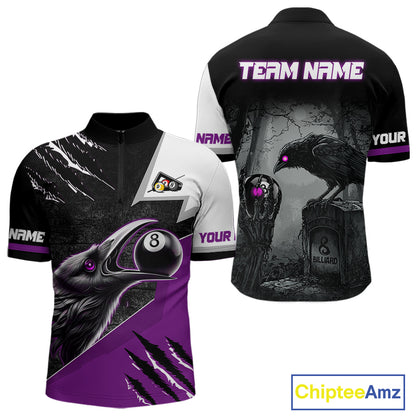 Personalized Purple 8 Ball Pool Crows Billiard Shirts For Men, Halloween Pool Team Jersey Outfit TDM4508