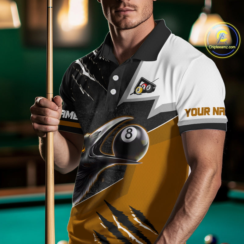 Personalized Orange 8 Ball Pool Crows Billiard Shirts For Men, Halloween Pool Team Jersey Outfit TDM4509