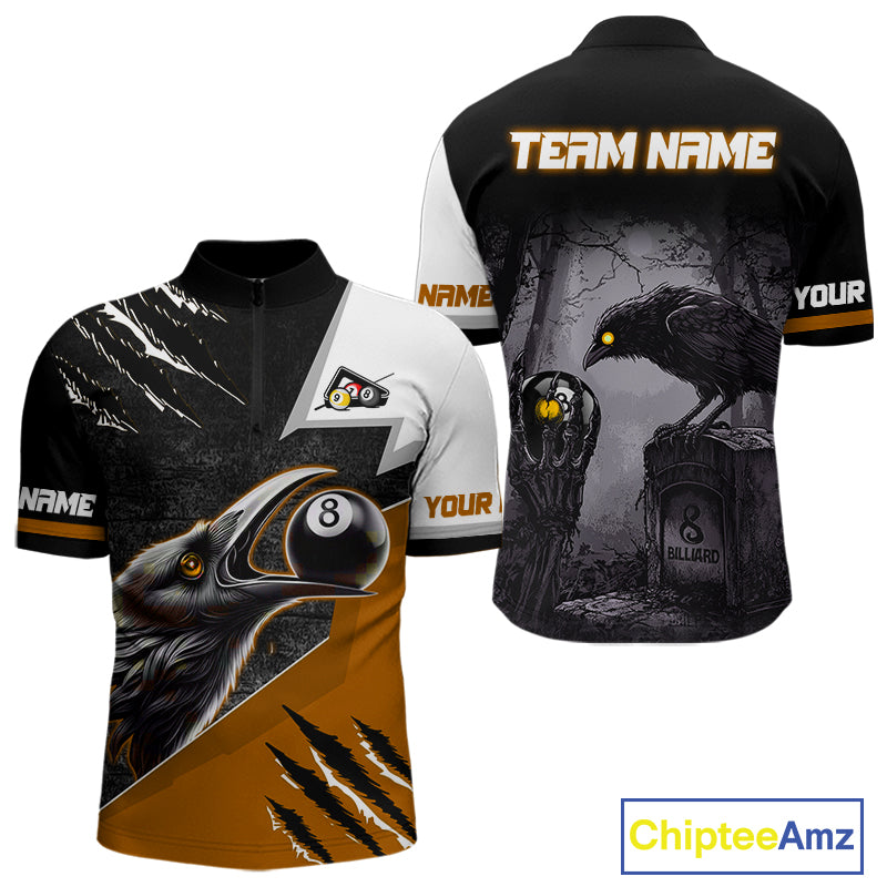 Personalized Orange 8 Ball Pool Crows Billiard Shirts For Men, Halloween Pool Team Jersey Outfit TDM4509