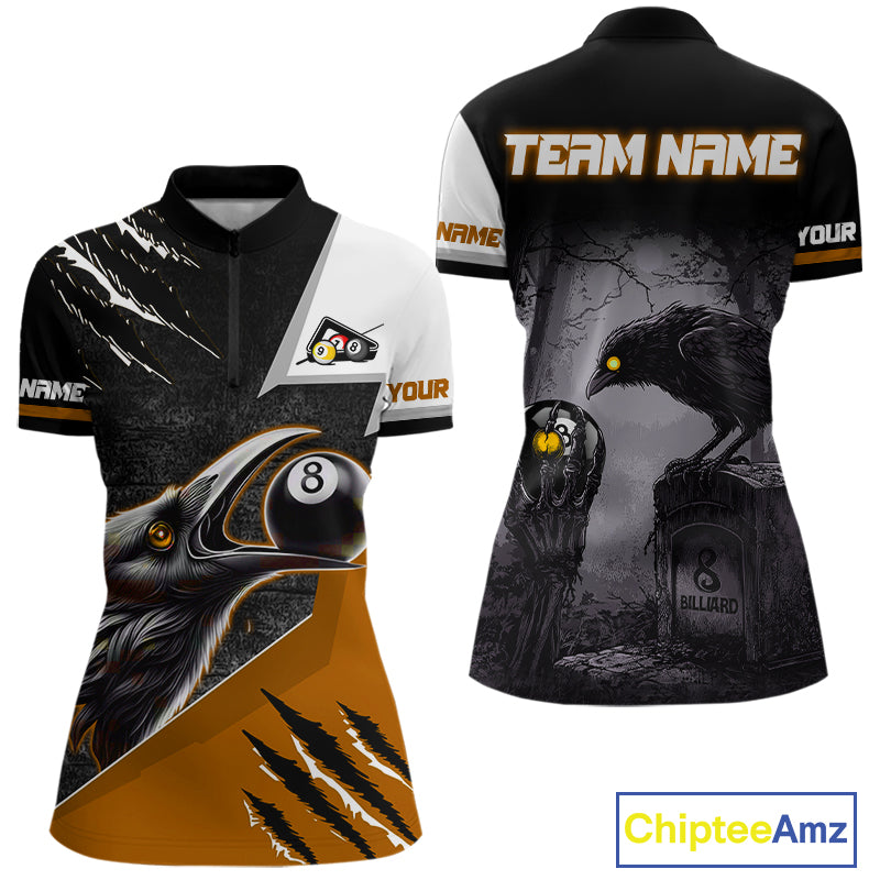 Personalized Orange 8 Ball Pool Crows Billiard Shirts For Women, Halloween Pool Team Jersey Outfit TDM4509