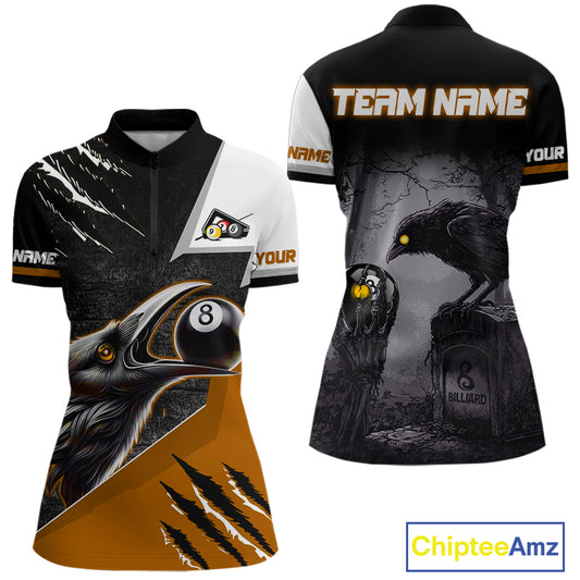 Personalized Orange 8 Ball Pool Crows Billiard Shirts For Women, Halloween Pool Team Jersey Outfit TDM4509