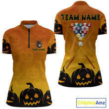 Load image into Gallery viewer, Personalized Orange Black Funny Pumpkin Billiard Shirt For Women Custom Halloween Pool Team Jersey TDM4510