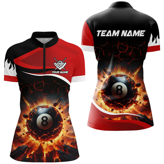 Personalized Red 8 Ball Pool Crack Flame Women Billiard Jerseys, Team League Billiard Team Shirts TDM2438