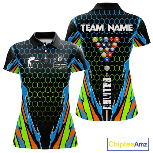 Colorful 8 Ball Billiard Jersey For Women Custom 8 Ball Pool Team Shirt Billiard Polo & 1/4 Zip TDM4934