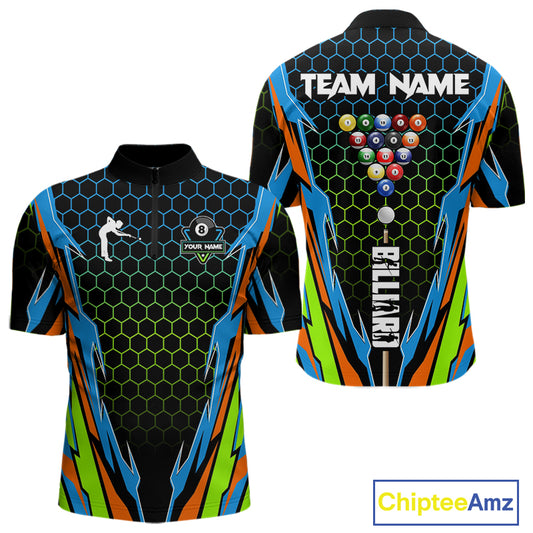 Colorful 8 Ball Billiard Jersey For Men Custom 8 Ball Pool Team Shirt Billiard Polo & 1/4 Zip TDM4934