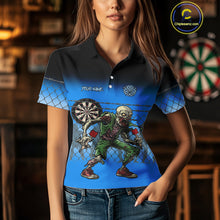 Load image into Gallery viewer, Blue Funny Zombie Dart Shirt With Pocket Option For Women Custom Darts Jersey TDM4937