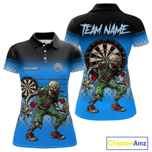 Load image into Gallery viewer, Blue Funny Zombie Dart Shirt With Pocket Option For Women Custom Darts Jersey TDM4937