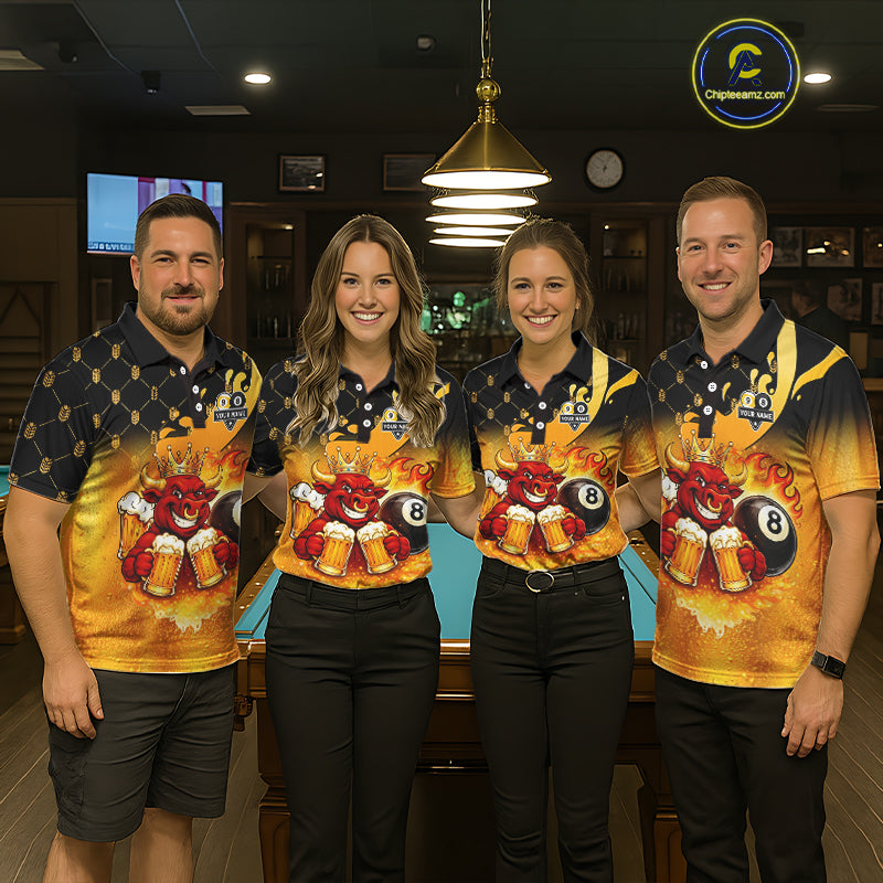 Funny Bull And Beer 8 Ball 9 Ball Billiard Shirt For Women Custom Billiard Team Jersey Polo, 1/4 Zip TDM5646