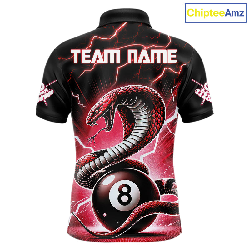 Red 8 Ball Lightning Thunder Cobra Snake Billiard Shirt For Men Custom Pool Team Jersey TDM5874