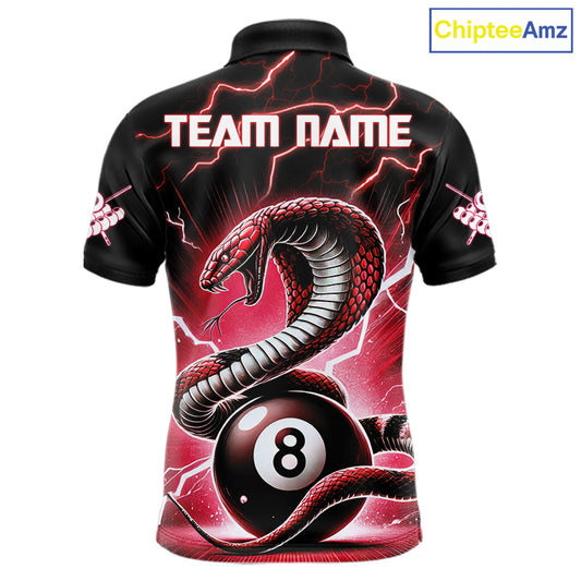 Red 8 Ball Lightning Thunder Cobra Snake Billiard Shirt For Men Custom Pool Team Jersey TDM5874