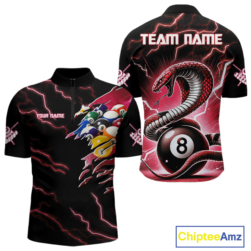Red 8 Ball Lightning Thunder Cobra Snake Billiard Shirt For Men Custom Pool Team Jersey TDM5874
