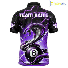 Load image into Gallery viewer, Purple 8 Ball Lightning Thunder Cobra Snake Billiard Shirt For Men Custom Pool Team Jersey TDM5875