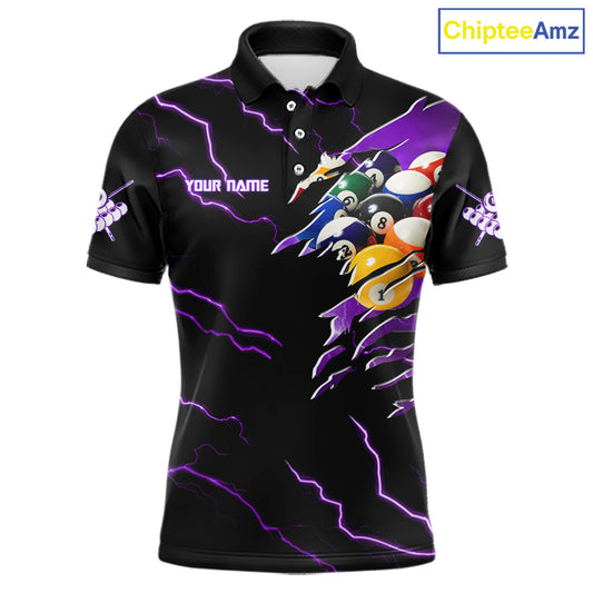 Purple 8 Ball Lightning Thunder Cobra Snake Billiard Shirt For Men Custom Pool Team Jersey TDM5875