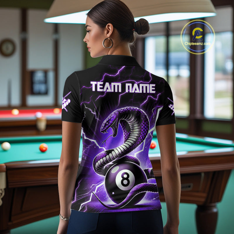 Purple 8 Ball Lightning Thunder Cobra Snake Billiard Shirt For Women Custom Pool Team Jersey TDM5875