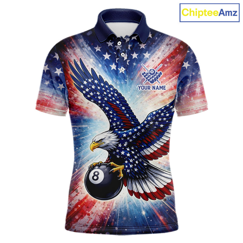 Personalized American Flag Eagle 8 Ball Billiard Shirt For Men, Patriotic Pool Team Jersey TDM5880