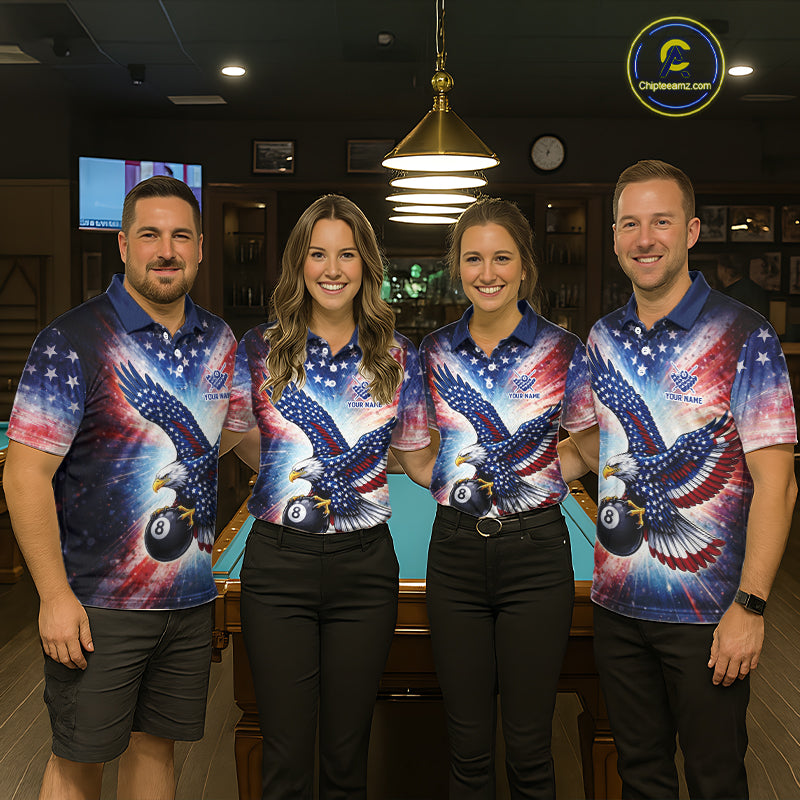 Personalized American Flag Eagle 8 Ball Billiard Shirt For Women, Patriotic Pool Team Jersey TDM5880