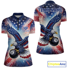 Load image into Gallery viewer, Personalized American Flag Eagle 8 Ball Billiard Shirt For Women, Patriotic Pool Team Jersey TDM5880