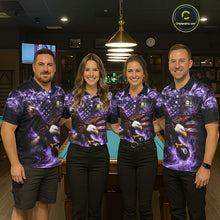 Load image into Gallery viewer, Purple Flaming Eagle 8 &amp; 9 Ball Billiard Shirt For Men Custom US Flag Pool Jersey Polo, 1/4 Zip TDM6249