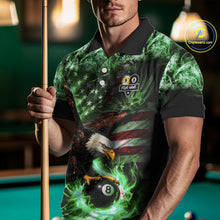 Load image into Gallery viewer, Green Flaming Eagle 8 &amp; 9 Ball Billiard Shirt For Men Custom US Flag Pool Jersey Polo, 1/4 Zip TDM6250