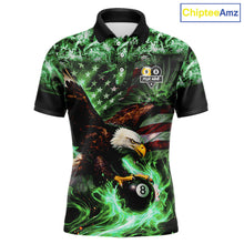 Load image into Gallery viewer, Green Flaming Eagle 8 &amp; 9 Ball Billiard Shirt For Men Custom US Flag Pool Jersey Polo, 1/4 Zip TDM6250
