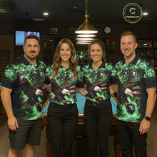 Load image into Gallery viewer, Green Flaming Eagle 8 &amp; 9 Ball Billiard Shirt For Men Custom US Flag Pool Jersey Polo, 1/4 Zip TDM6250