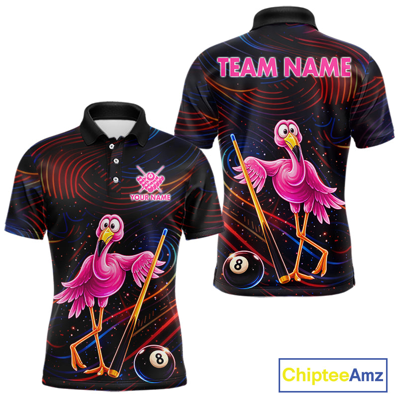 Funny Neon Flamingo 8 Ball Pool Billiard Shirt For Men Custom Billiard Team Jersey Polo & 1/4 Zip TDM6256