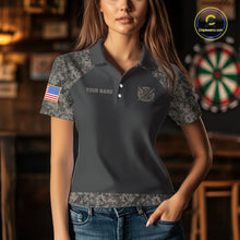 Load image into Gallery viewer, Personalized Retro Camo US Flag Darts Shirt For Women, Patriotic Darts Team Jersey Polo &amp; 1/4 Zip TDM6260