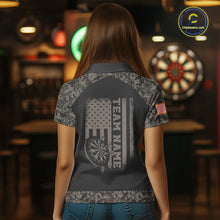 Load image into Gallery viewer, Personalized Retro Camo US Flag Darts Shirt For Women, Patriotic Darts Team Jersey Polo &amp; 1/4 Zip TDM6260