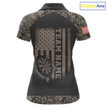 Load image into Gallery viewer, Personalized Retro Camo US Flag Darts Shirt For Women, Patriotic Darts Team Jersey Polo &amp; 1/4 Zip TDM6260