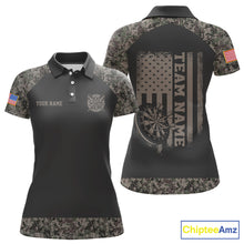 Load image into Gallery viewer, Personalized Retro Camo US Flag Darts Shirt For Women, Patriotic Darts Team Jersey Polo &amp; 1/4 Zip TDM6260