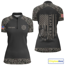 Load image into Gallery viewer, Personalized Retro Camo US Flag Darts Shirt For Women, Patriotic Darts Team Jersey Polo &amp; 1/4 Zip TDM6260