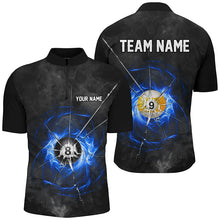 Load image into Gallery viewer, Billiard Ball 8 &amp; Ball 9 Crack Glass Custom Men Polo &amp; Quarter-Zip Shirts, Billiard Jersey |Blue TDM1744