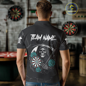 Personalized Funny Turquoise Skull Roses Darts Shirt For Men Custom Darts Team Jersey, Dart Outfit TDM4143