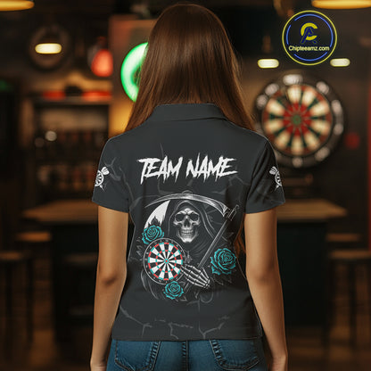 Personalized Funny Turquoise Skull Roses Darts Shirt For Women Custom Darts Team Jersey, Dart Outfit TDM4143
