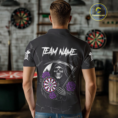 Personalized Funny Purple Skull Roses Darts Shirt For Men Custom Darts Team Jersey, Darts Outfit TDM4144