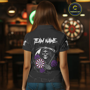 Personalized Funny Purple Skull Roses Darts Shirt For Women Custom Darts Team Jersey, Darts Outfit TDM4144