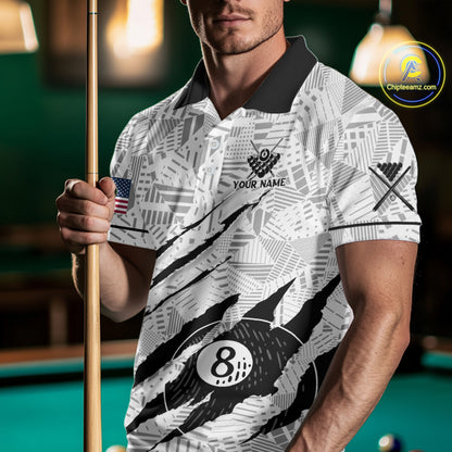 Personalized Funny Scratch 8 Ball Pool Billiard Polo, 1/4 Zip For Men Custom Team Billiard Jersey TDM4147