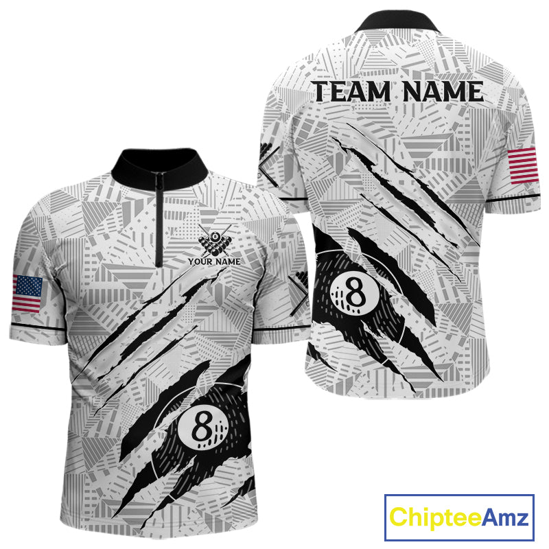 Personalized Funny Scratch 8 Ball Pool Billiard Polo, 1/4 Zip For Men Custom Team Billiard Jersey TDM4147
