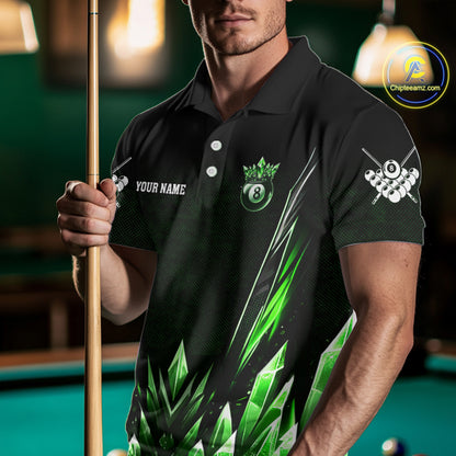 Personalized Green Icy 8 Ball Pool Crown Billiard Shirt For Men, Billiard Jersey Polo & 1/4 Zip TDM4305