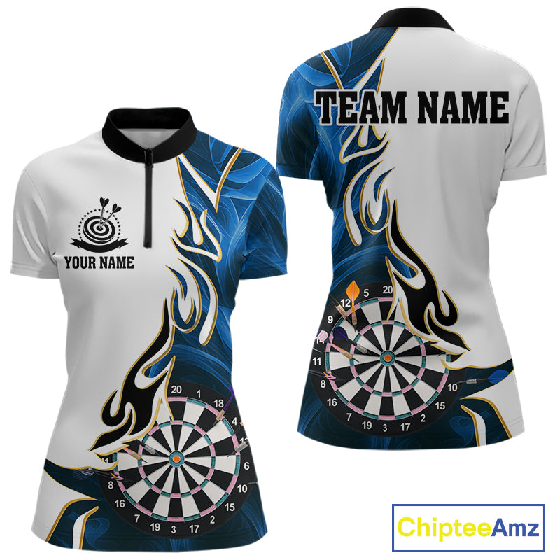 Personalized Blue Flaming Darts Jersey For Women Custom Darts Team Shirts Polo & Quarter Zip TDM4512