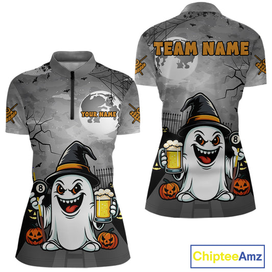 Funny Ghostly Beer Halloween Billiard Shirt For Women Custom Halloween Gifts For Pool Player TDM4947
