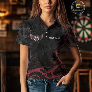 Black And Red Custom Wings Darts Shirts For Women, Darts Jersey Pocket Option TDM3839