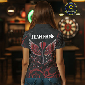 Black And Red Custom Wings Darts Shirts For Women, Darts Jersey Pocket Option TDM3839