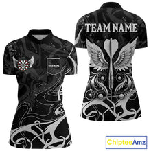 Load image into Gallery viewer, Grey And Black Custom Wings Darts Shirt For Women, Darts Jersey Pocket Option TDM3841