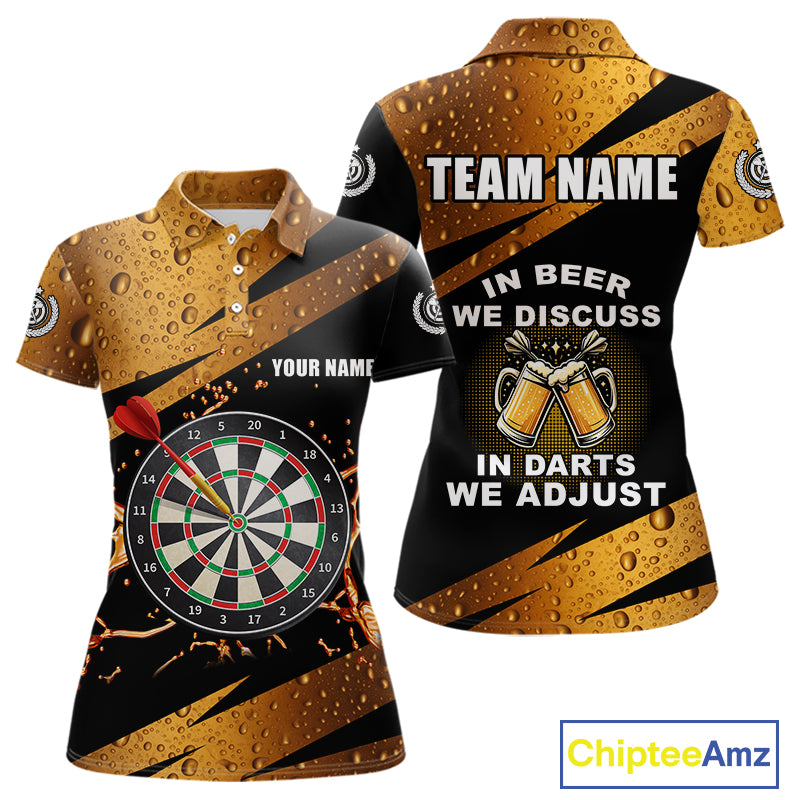 In Beer We Discuss Funny Dart Shirts For Women Custom Beer Dart Jersey Team Polo & Quarter Zip TDM3845