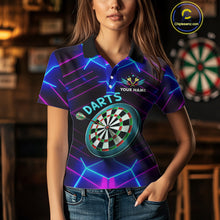 Load image into Gallery viewer, Neon Purple Blue Dart Shirts For Women Custom Glowing Dart Jersey Team Outfit Polo &amp; Quarter Zip TDM3846