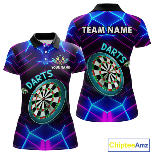 Neon Purple Blue Dart Shirts For Women Custom Glowing Dart Jersey Team Outfit Polo & Quarter Zip TDM3846