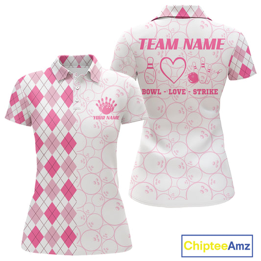 Personalized Pink Argyle Bowling Jersey For Women Custom Bowling Shirt Team Polo & 1/4 Zip TDM6265