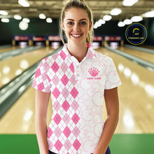 Load image into Gallery viewer, Personalized Pink Argyle Bowling Jersey For Women Custom Bowling Shirt Team Polo &amp; 1/4 Zip TDM6265